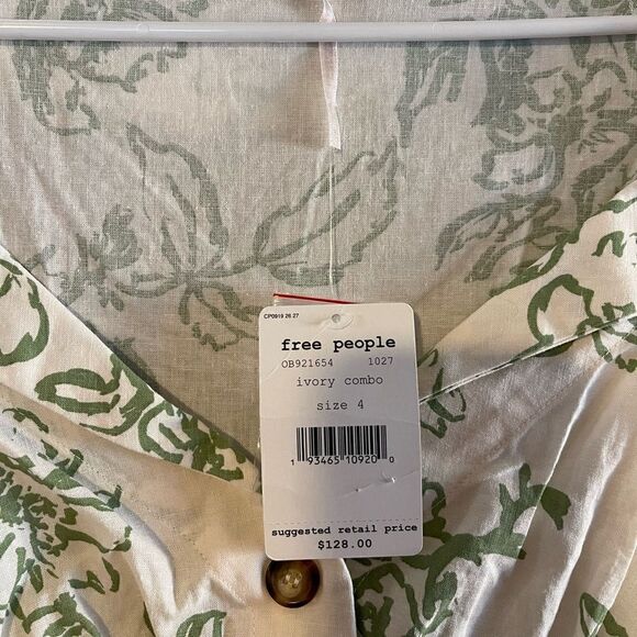 Free People A Thing Called Love Linen Blend Mini Dress | SZ 4 | Ivory Combo - Picture 10 of 11